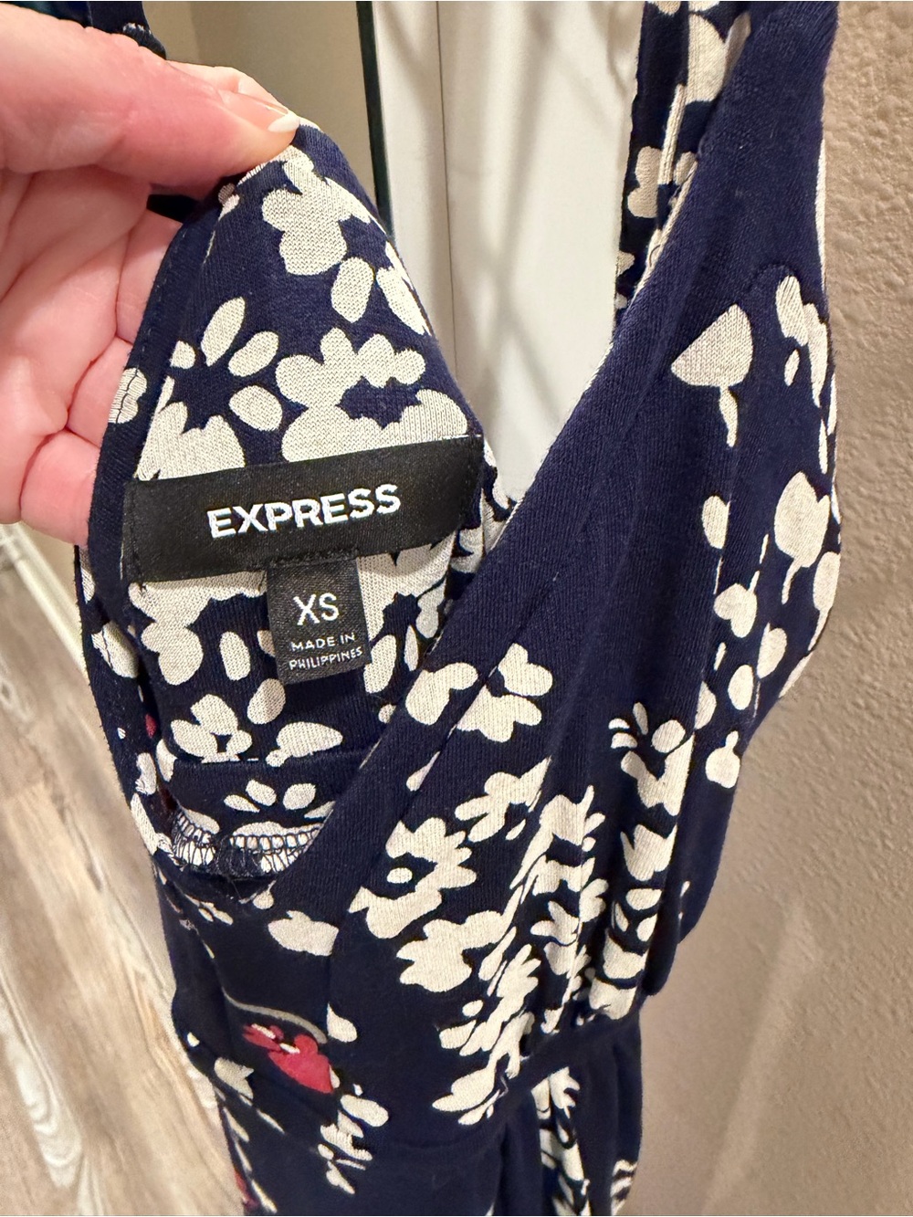 Express Navy and White Floral V-Neck Sleeveless Dress